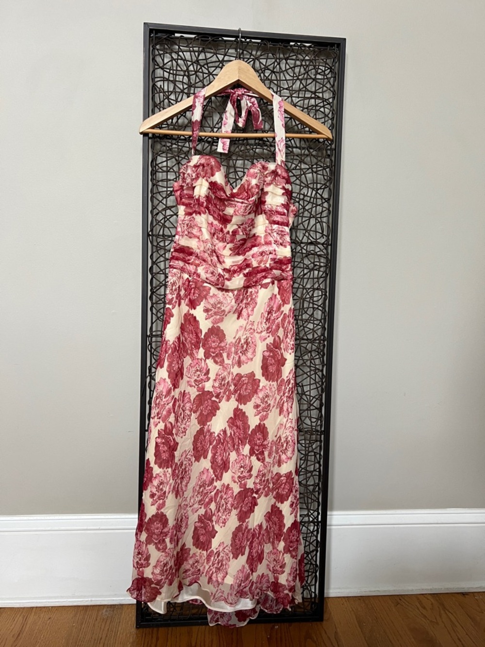 Laundry by Shelli Segal Vintage Y2K 100 Silk Floral Midi Dress Rose Pink Ivory 2